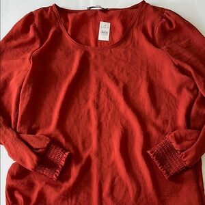 LOFT Red Ribbed Long Sleeve Blouse